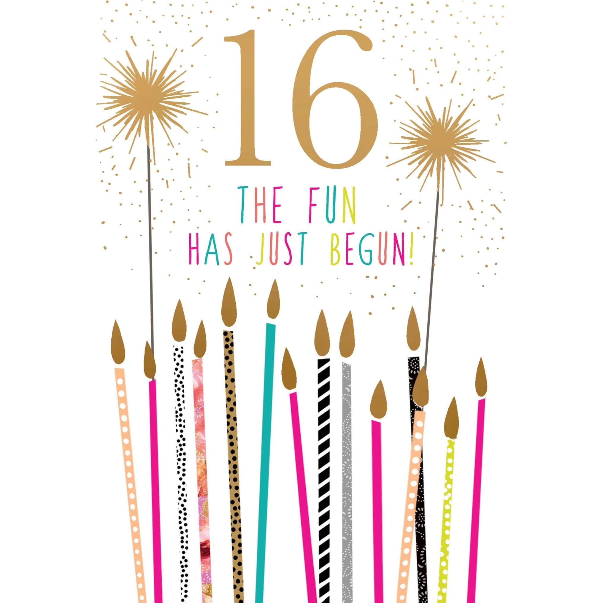 Sara Miller 16 Candles birthday card from Pictura, featuring colorful floral and candle illustrations, perfect for celebrating.